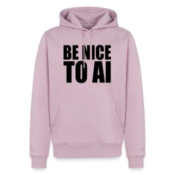 BE NICE TO AI - Männer Premium Bio Hoodie - Altrosa - Vorne - Nico (187cm)