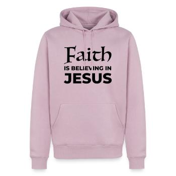 La foi en Jésus - Sweat à capuche Premium bio Homme - rose poudré - Devant - Nico (187cm)