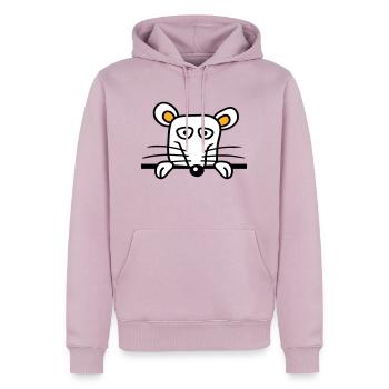 Maus Ratte hinter Mauer Zaun Schild guckt lustig - Männer Premium Bio Hoodie - Altrosa - Vorne - Nico (187cm)