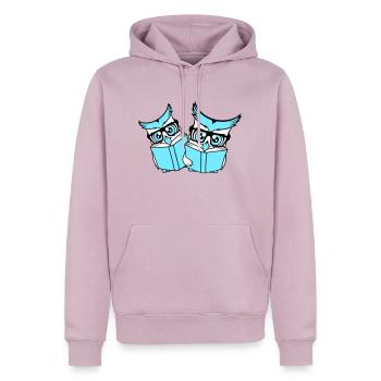 2 hiboux nerd duo geek livre lecture aigle hibou lunettes intelligent - Sweat à capuche Premium bio Homme - rose poudré - Devant - Nico (187cm)