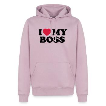 I love my boss - Sweat à capuche Premium bio Homme - rose poudré - Devant - Nico (187cm)