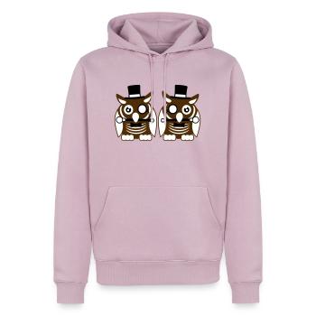 2 hiboux chapeau haut de forme monocle verres riches messieurs - Sweat à capuche Premium bio Homme - rose poudré - Devant - Nico (187cm)
