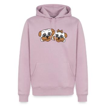 2 chiens Carlin Homme Femme Couple Deux Amoureux Amour - Sweat à capuche Premium bio Homme - rose poudré - Devant - Nico (187cm)