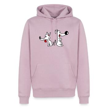 2 chiens gros nez excité mouvement - Sweat à capuche Premium bio Homme - rose poudré - Devant - Nico (187cm)