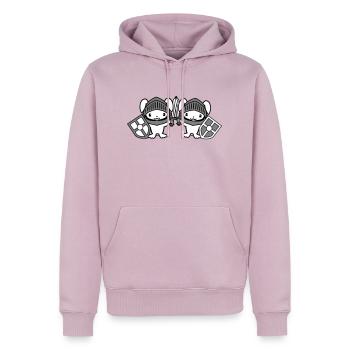 2 lapins chevalier épée bouclier armure casque château - Sweat à capuche Premium bio Homme - rose poudré - Devant - Nico (187cm)