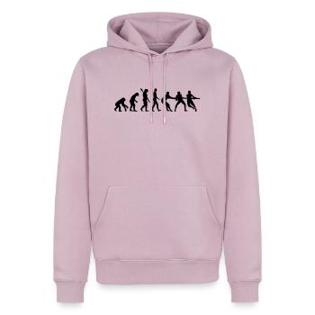Evolution tug of war - Men’s Premium Organic Hoodie - dusky pink - Front - Nico (187cm)