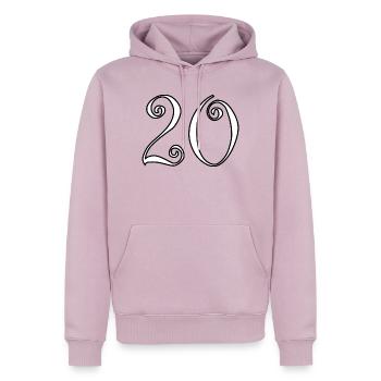 20. 20e ANNIVERSAIRE. ANNIVERSAIRE 20 ANS. 20 ANS. - Sweat à capuche Premium bio Homme - rose poudré - Devant - Nico (187cm)