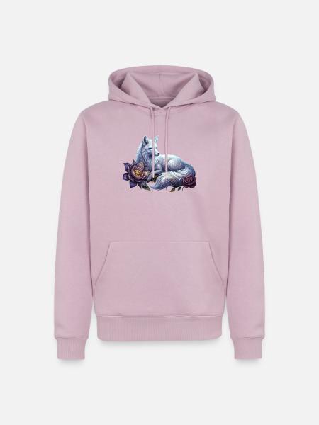 Himmelblauer Wolf unter Blumen - Männer Premium Bio Hoodie - Altrosa