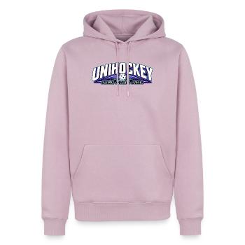 Unihockey NeonLogo Kraftvoll - Männer Premium Bio Hoodie - Altrosa - Vorne - Nico (187cm)
