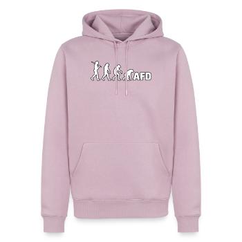 Evolution zum Schriftzug - Männer Premium Bio Hoodie - Altrosa - Vorne - Nico (187cm)