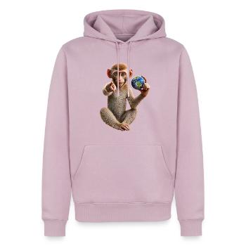 Affe-mit-Erdkugel - Männer Premium Bio Hoodie - Altrosa - Vorne - Nico (187cm)