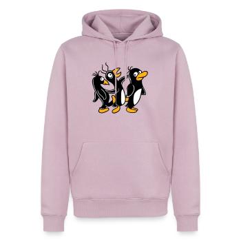 Pingouins fous qui courent stupides coups de pied amis de l’équipe - Sweat à capuche Premium bio Homme - rose poudré - Devant - Nico (187cm)