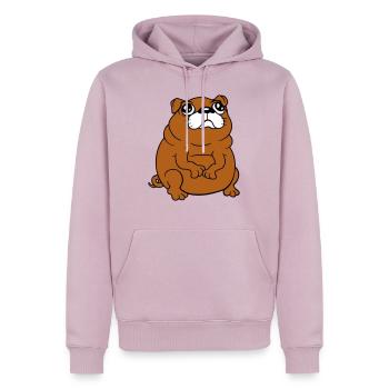 Pug dog sits small begging dick looks sad - Men’s Premium Organic Hoodie - dusky pink - Front - Nico (187cm)