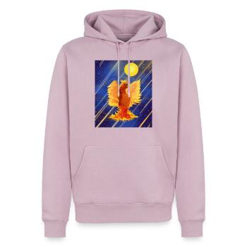 Kosmisch leuchtender Feuervogel: Cyber-Semurg - Männer Premium Bio Hoodie - Altrosa - Vorne - Nico (187cm)