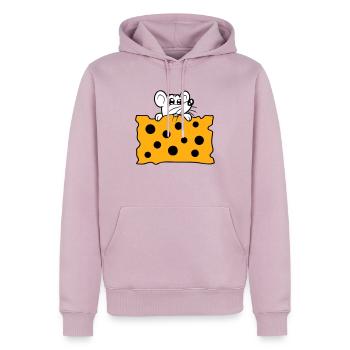 La souris mange d’énormes trous faim de fromage manger délicieux - Sweat à capuche Premium bio Homme - rose poudré - Devant - Nico (187cm)