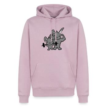 2 Hasen Bodybuilder Gym Muskeln Stark Fitness Team - Männer Premium Bio Hoodie - Altrosa - Vorne - Nico (187cm)