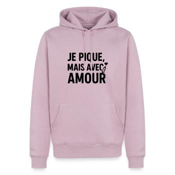 Avec amour infirmière infirmier - Sweat à capuche Premium bio Homme - rose poudré - Devant - Nico (187cm)