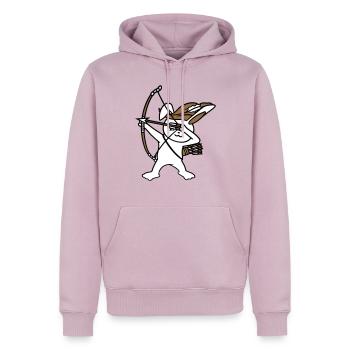 Lapin Archer Médiéval Flèche Tir à l’arc - Sweat à capuche Premium bio Homme - rose poudré - Devant - Nico (187cm)