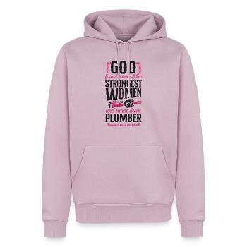 Plombier de plomberie Femme Dieu trouvé - Sweat à capuche Premium bio Homme - rose poudré - Devant - Nico (187cm)
