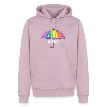 Il Pleut – Frecher Regenschirm im Regenbogenlook - Männer Premium Bio Hoodie - Altrosa - Vorne - Nico (187cm)