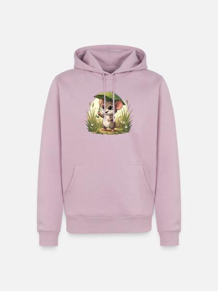 Kleines Mäuschen mit Schirm im Gras - Männer Premium Bio Hoodie - Altrosa