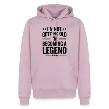 je ne vieillis pas, je deviens une légende - Sweat à capuche Premium bio Homme - rose poudré - Devant - Nico (187cm)