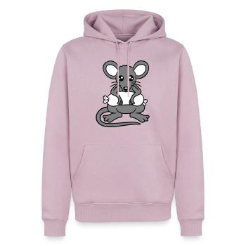 Souris grosse saucisse manger faim saucisse grillades - Sweat à capuche Premium bio Homme - rose poudré - Devant - Nico (187cm)