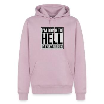 En allant en enfer - Sweat à capuche Premium bio Homme - rose poudré - Devant - Nico (187cm)
