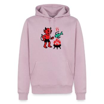 Diable avec poisson - Sweat à capuche Premium bio Homme - rose poudré - Devant - Nico (187cm)