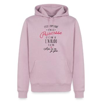 princesse et Aikido - Sweat à capuche Premium bio Homme - rose poudré - Devant - Nico (187cm)