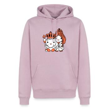 2 Canards Roi Reine Prince Princesse Couple Couronne - Sweat à capuche Premium bio Homme - rose poudré - Devant - Nico (187cm)