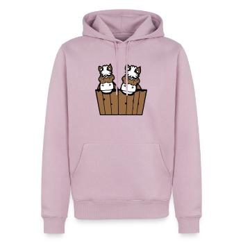 2 chevaux cachés derrière une clôture mur en bois porte d’écurie - Sweat à capuche Premium bio Homme - rose poudré - Devant - Nico (187cm)