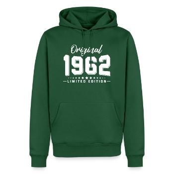 60e anniversaire né en 1962 - Sweat à capuche Premium bio Homme - vert bouteille - Devant - Nico (187cm)