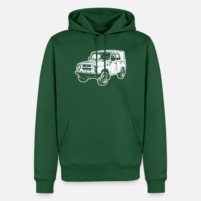 Véhicule tout-terrain UAZ (image différente) - Sweat à capuche Premium bio Homme - vert bouteille