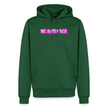 He Said Yes – Gay Groom Bachelor Party & Engagemen - Sweat à capuche Premium bio Homme - vert bouteille - Devant - Nico (187cm)