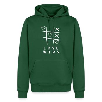 L’amour gagne - Sweat à capuche Premium bio Homme - vert bouteille - Devant - Nico (187cm)