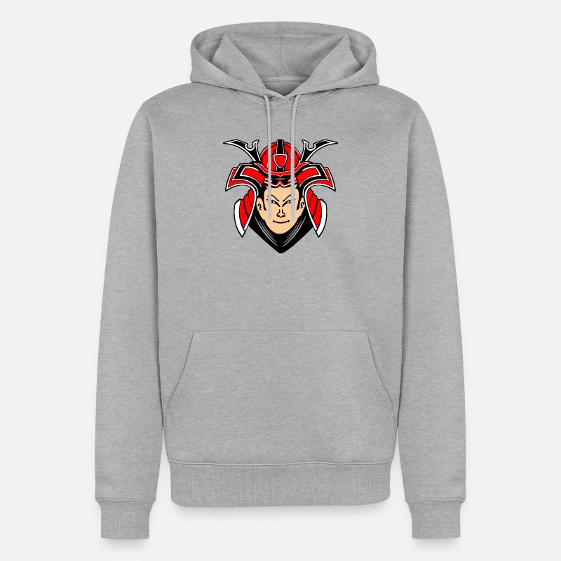 Samurai mit Helmdesign - Männer Premium Bio Hoodie - Grau meliert
