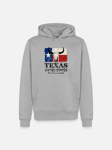 Texas Bull Flag - Vintage Look - Männer Premium Bio Hoodie - Grau meliert
