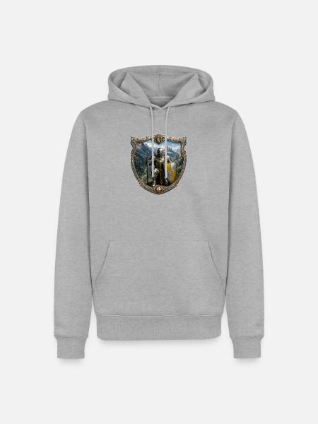 Ein Ritter vor dem Hintergrund seines Königreichs - Männer Premium Bio Hoodie - Grau meliert