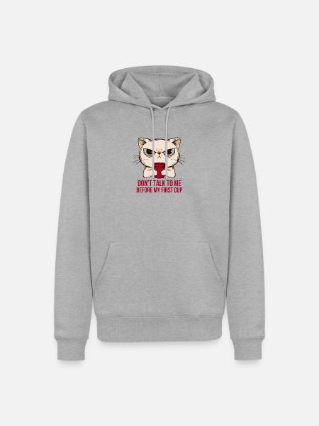 Mürrischer Kater Erstkaffee Design - Männer Premium Bio Hoodie - Grau meliert
