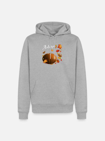 Autumn - Kürbis mit bunten Herbstblättern - Männer Premium Bio Hoodie - Grau meliert