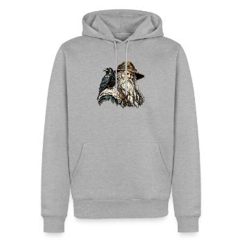 Odin mit Rabe – Nordischer Allvater - Männer Premium Bio Hoodie - Grau meliert - Vorne - Thijin (182cm)