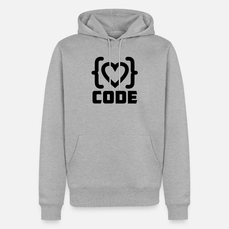 Herzprogrammierer Code Logo mit Text CODE - Männer Premium Bio Hoodie - Grau meliert