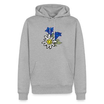 edelweiss_mit_enzian - Männer Premium Bio Hoodie - Grau meliert - Vorne - Thijin (182cm)