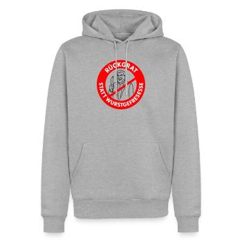 Backbone instead of sausage eating! DESIRED COLORS Comic - Men’s Premium Organic Hoodie - heather grey - Front - Thijin (182cm)