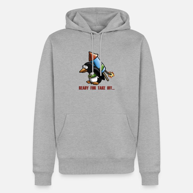 rocket_pinguin_e - Männer Premium Bio Hoodie - Grau meliert