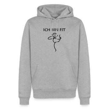 Strichmännchen - Ich bin fit - Männer Premium Bio Hoodie - Grau meliert - Vorne - Thijin (182cm)