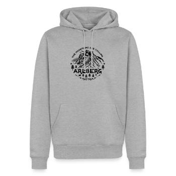 Arlberg_Patteriol_schwarz.png - Männer Premium Bio Hoodie - Grau meliert - Vorne - Thijin (182cm)