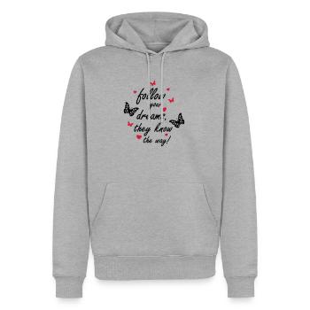 follow_your_dreams_002 - Männer Premium Bio Hoodie - Grau meliert - Vorne - Thijin (182cm)