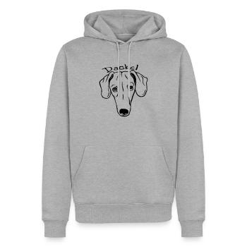 Dackel mit Schriftzug - Männer Premium Bio Hoodie - Grau meliert - Vorne - Thijin (182cm)